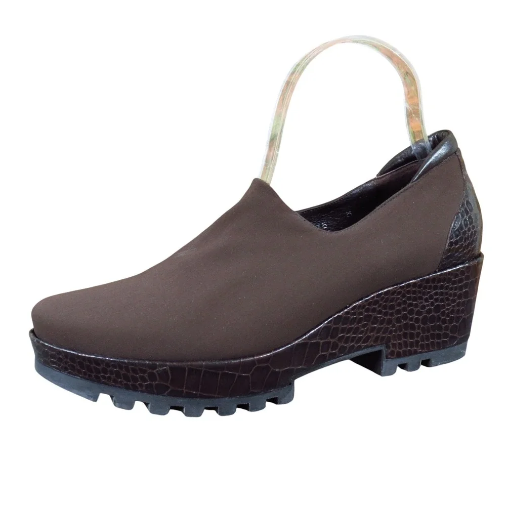 Donald J Pliner RRR Womens Wedge Loafer Size 7.5 Work Dress Brown Croc Leather